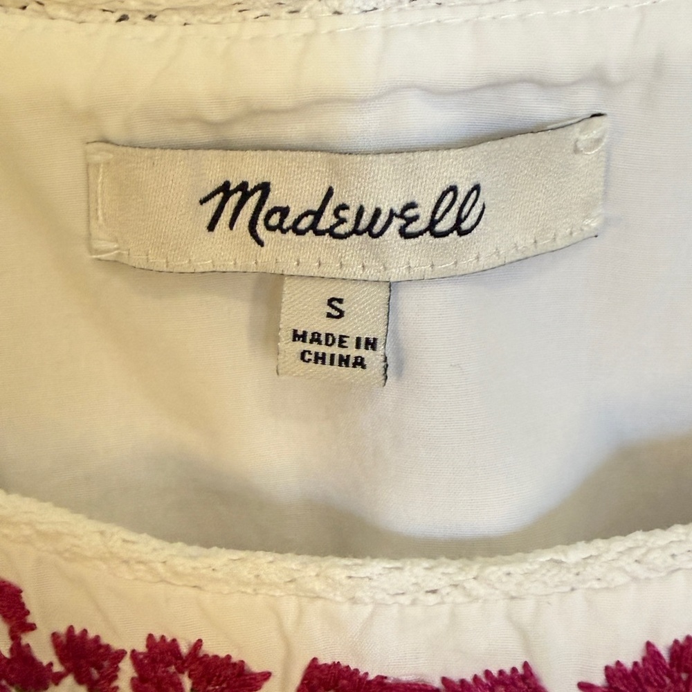 Madewell White Top with Red Embroidery Size Small - Picture 2 of 3